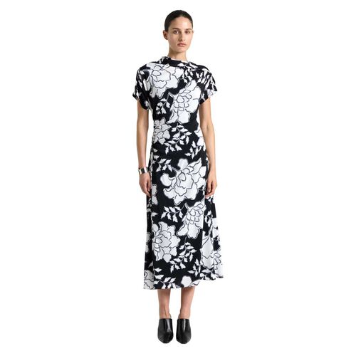 Cue Graphic Floral Fold Neck Midi Dress